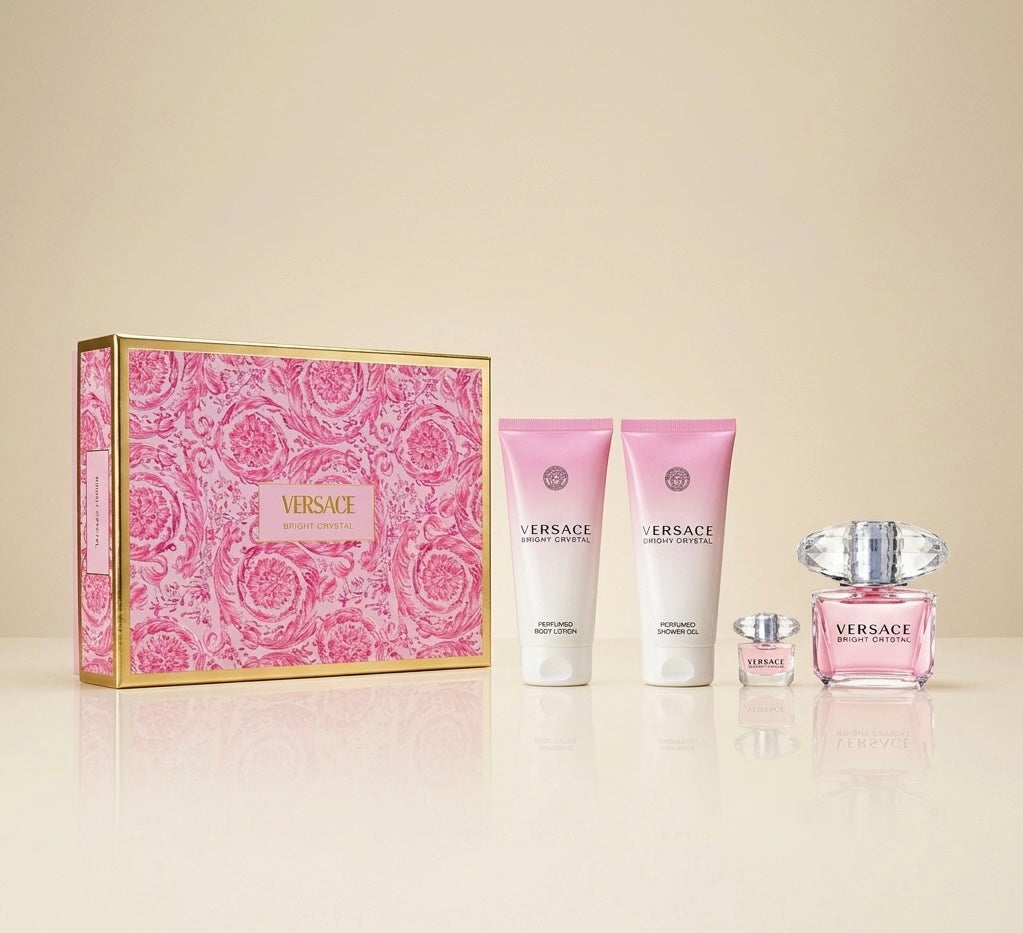 Versace Bright Crystal 3.0oz EDT & 3.4oz BL & 3.4oz SG & .17oz Mini