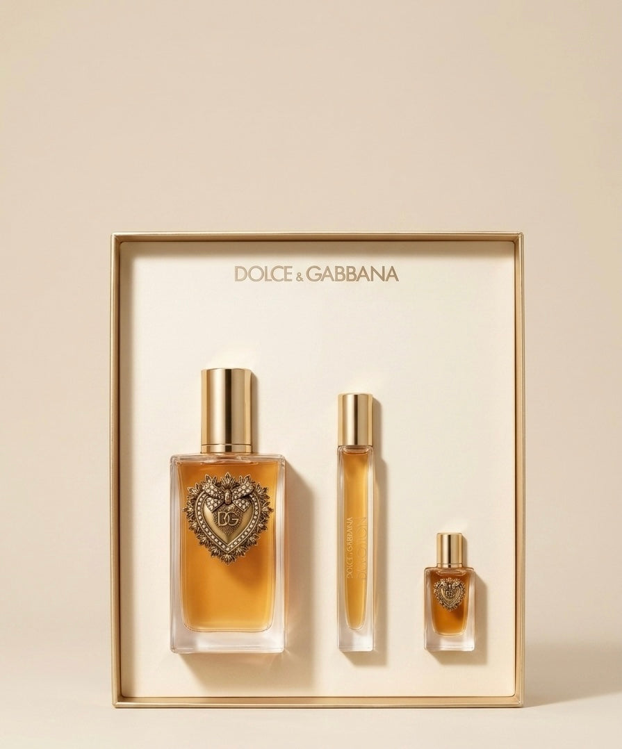 Devotion by Dolce and Gabbana para Mujer - Set de Regalo de 3 Pzas Spray EDP de 3.3 Oz, Spray EDP de 0.33 Oz, Splash EDP de 0.17 Oz